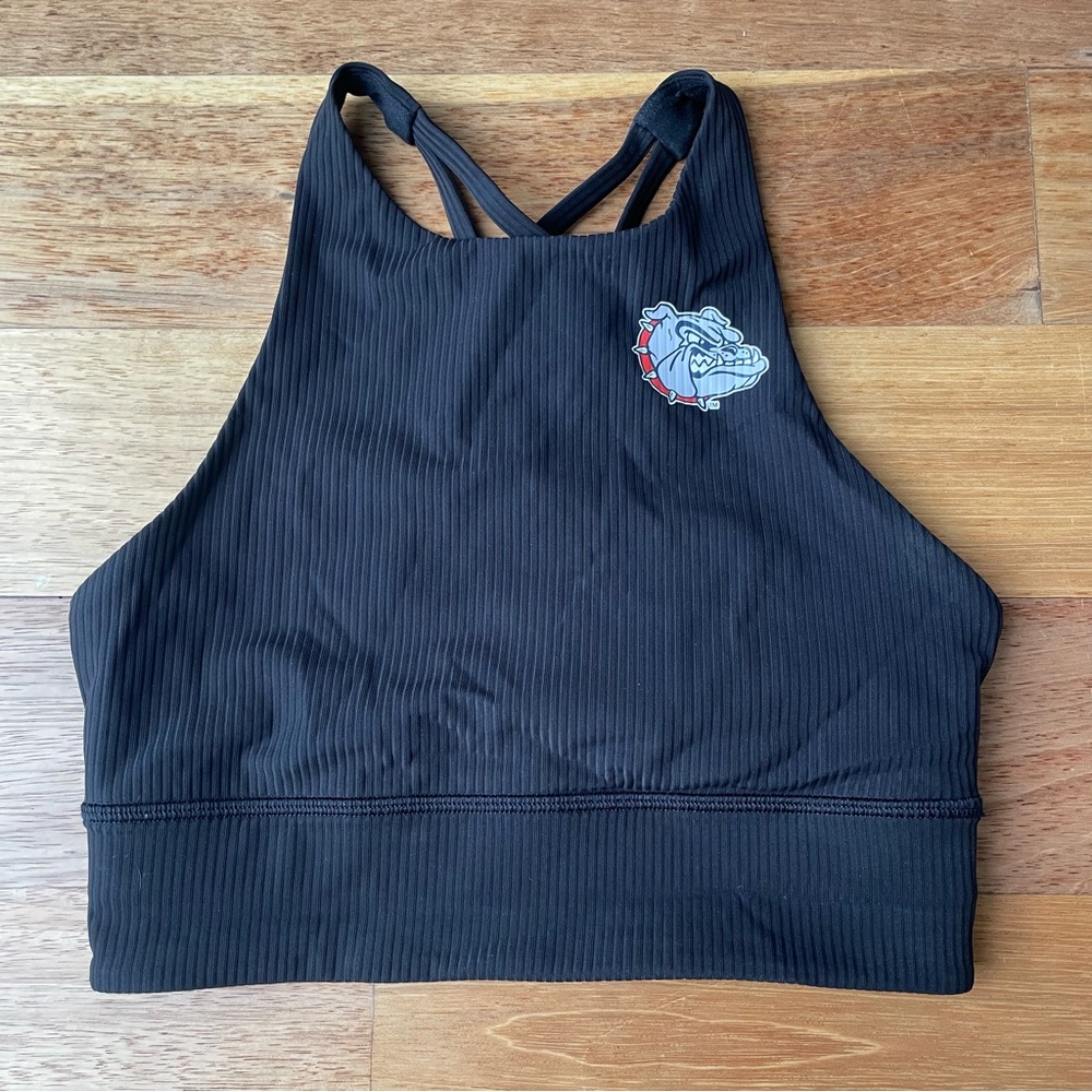 Lululemon X Gonzaga Zags Black Ribbed High Neck Sports Bra / Cropped Tank NWOT
